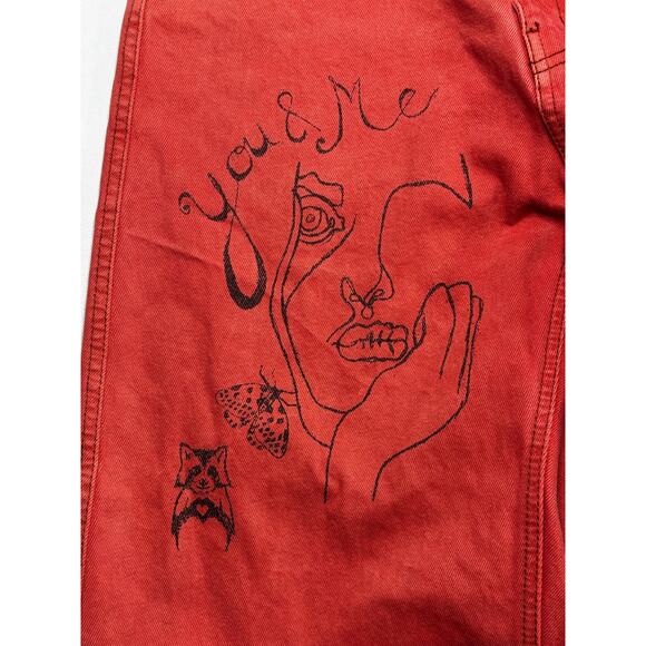 BDG Urban Outfitters Women's Pink "You and Me" Print Barrel Jeans - Size 25x28.5 - Picture 2 of 8